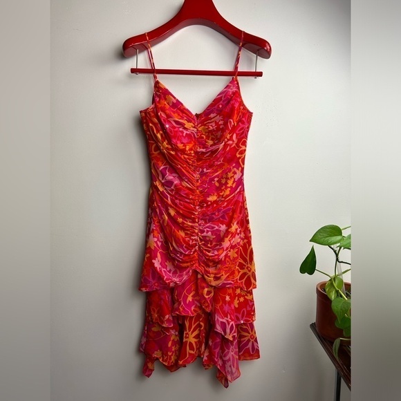 VTG BEADED Fairy Coquette Y2K 90s Muse 100% Silk sequins Layered Red HOCO Dres 4 - Picture 1 of 13